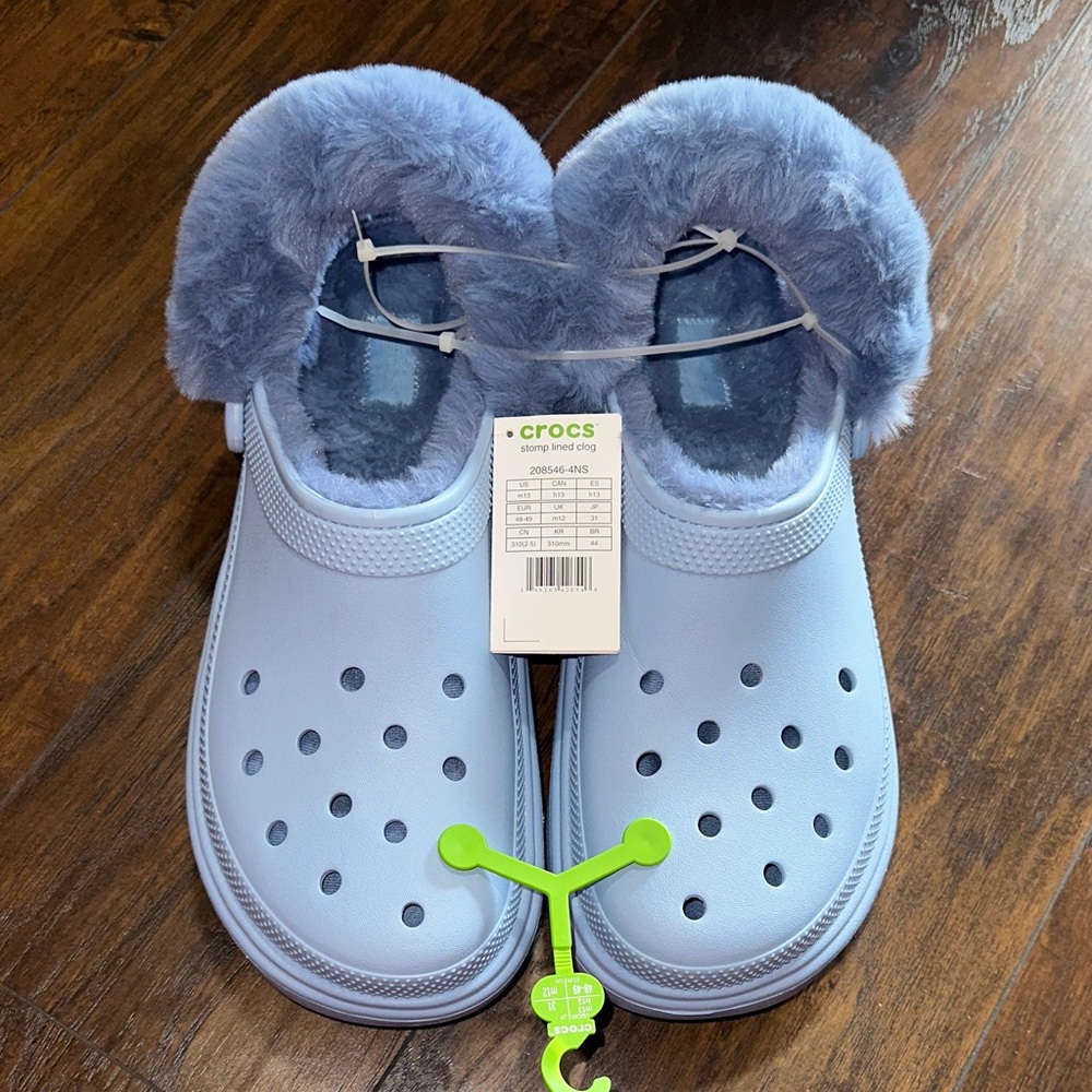 CROCS Men Light Blue Fuzzy Clog Slippers 13